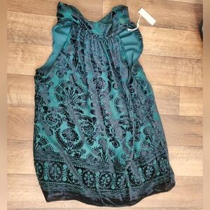 Max Studio Emerald Green Burnout Velvet Damask Back Tie Sleeveless Halter Top Sm